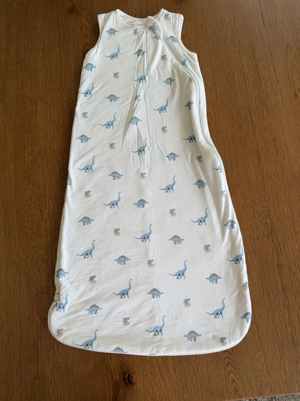 Kyte BABY White Sleep Bag (M) with Light Blue Dinosaur Print